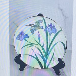 Satsuma Iris & Kingfisher The Festival Of May Gardens Orient 7 1/2" Plate Japan